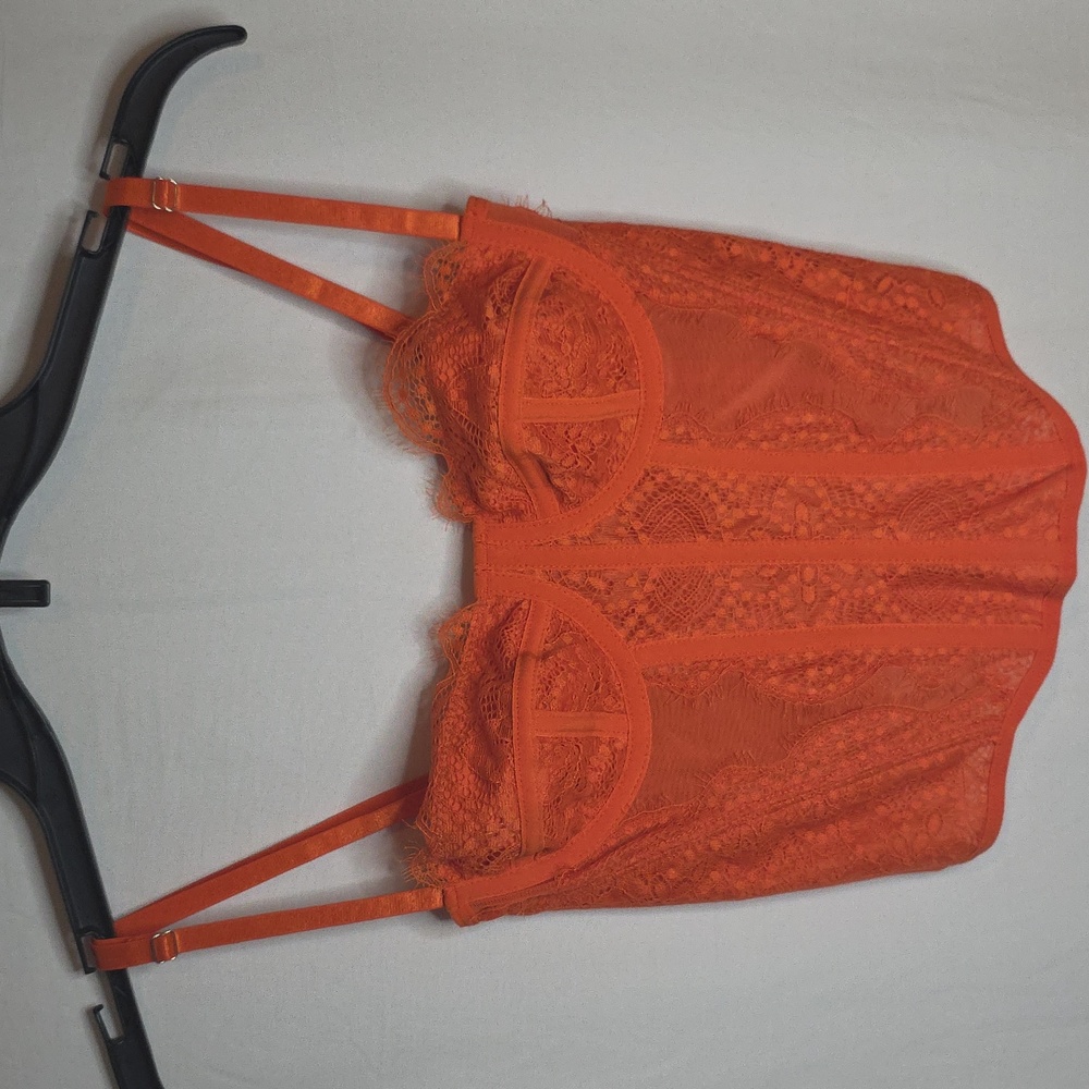 SHEIN Bright Orange Lace Corset Top